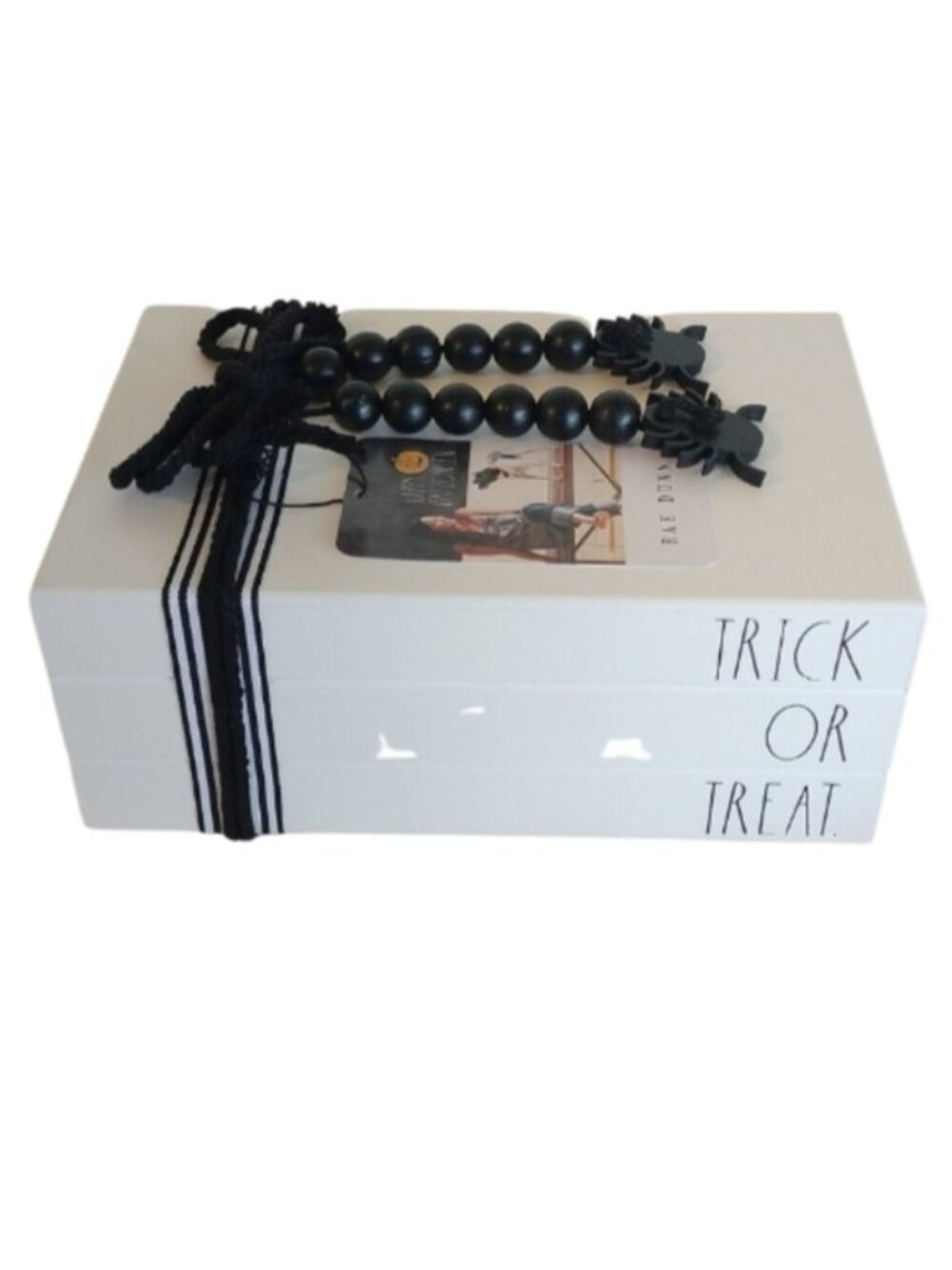Rae Dunn HALLOWEEN Decor TRICK OR TREAT Wooden Book Stack
